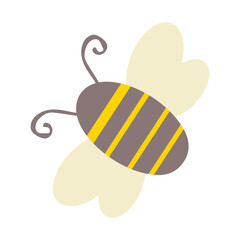 Cute bee drawn in simple primitive doodle style. Naive flat vector illustration isolated on white background.