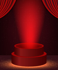 Vector illustration red background with shining sparkle stage podium