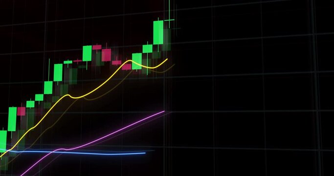 Candlestick graph chart with digital data. Display of Stock market trend of price. 3D render