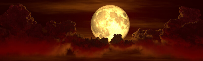 backdrop - panorama of big cumulus and moon . design nature 3D illustration