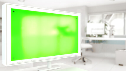 blank green screen monitor - mockup with empty space . computer generated object 3D illustration