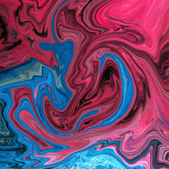 High Resolution Colorful fluid painting with marbling texture, pink and blue color, liquid background. 3D Rendering.