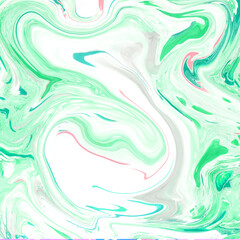 Hand Painted Background With Mixed Liquid Paints. Abstract Fluid Acrylic Painting. Marbled Green Color Abstract Background. Liquid Marble Pattern.