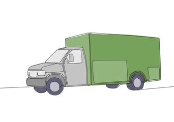 Fototapeta na wymiar Continuous line drawing of modern trailer truck. Cargo delivery service vehicle transportation concept. One single continuous line draw design