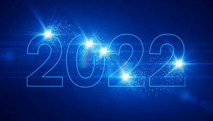 Illustration - 2022 - Neon - Neonlicht - Neujahr - Silvester - Sylvester - obrazy, fototapety, plakaty