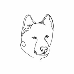 Vector continuous one single line drawing icon of siberian husky dog in silhouette on a white background. Linear stylized.