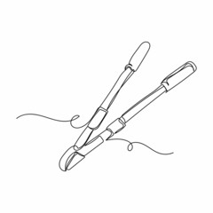 Vector continuous one single line drawing icon of pruning pliers scissors in silhouette on a white background. Linear stylized.