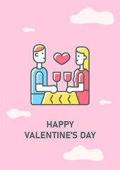 Valentine day greeting card with color icon element. Romantic relationships. Postcard vector design. Decorative flyer with creative illustration. Notecard with congratulatory message