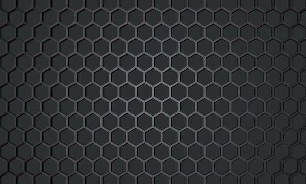 Dark gray 3D hexagon carbon fiber metallic textured vector background. Grey honeycomb metal texture steel background. Dark gray hexagonal 3D metal texture. Web design template. Vector illustration. © Biod