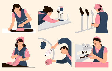 set of production line staff. vector flat illustration in modern style