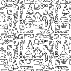 seamless pattern of Christmas tree elements. print for wrapping paper, fabric, web pages. New Year's print. doodle poster