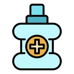 Antibacterial bottle icon. Outline antibacterial bottle vector icon color flat isolated