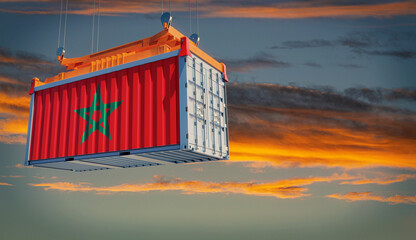 Shipping container with Morocco national flag. 3D Rendering 