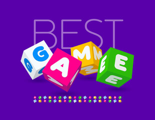 Vector trendy sign Best Game. Cubic bright Font. 3D blocks set of Alphabet Letters and Numbers