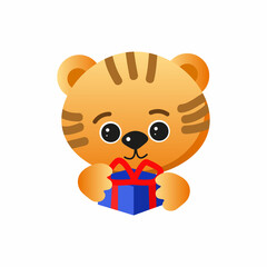Cute tiger with gift. Vector illustration