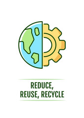 Reduce, reuse, recycle greeting card with color icon element. Worldwide Earth day. Postcard vector design. Decorative flyer with creative illustration. Notecard with congratulatory message