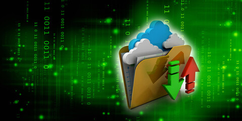 3d illustration uploading downloading arrow with cloud folder
