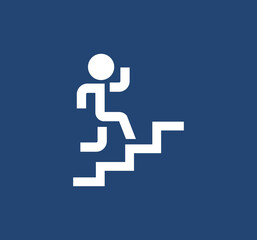 Man climbing stairs vector icon. Up the stairs public signature