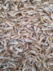Fresh raw shrimps top view background