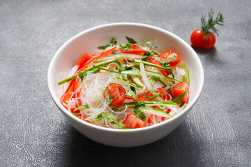 funchosa with cucumbers, tomatoes and pepper. japanese cuisine
