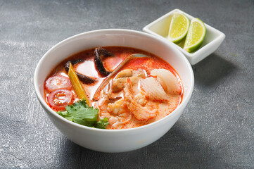 traditional thai tom yam soup with seafood