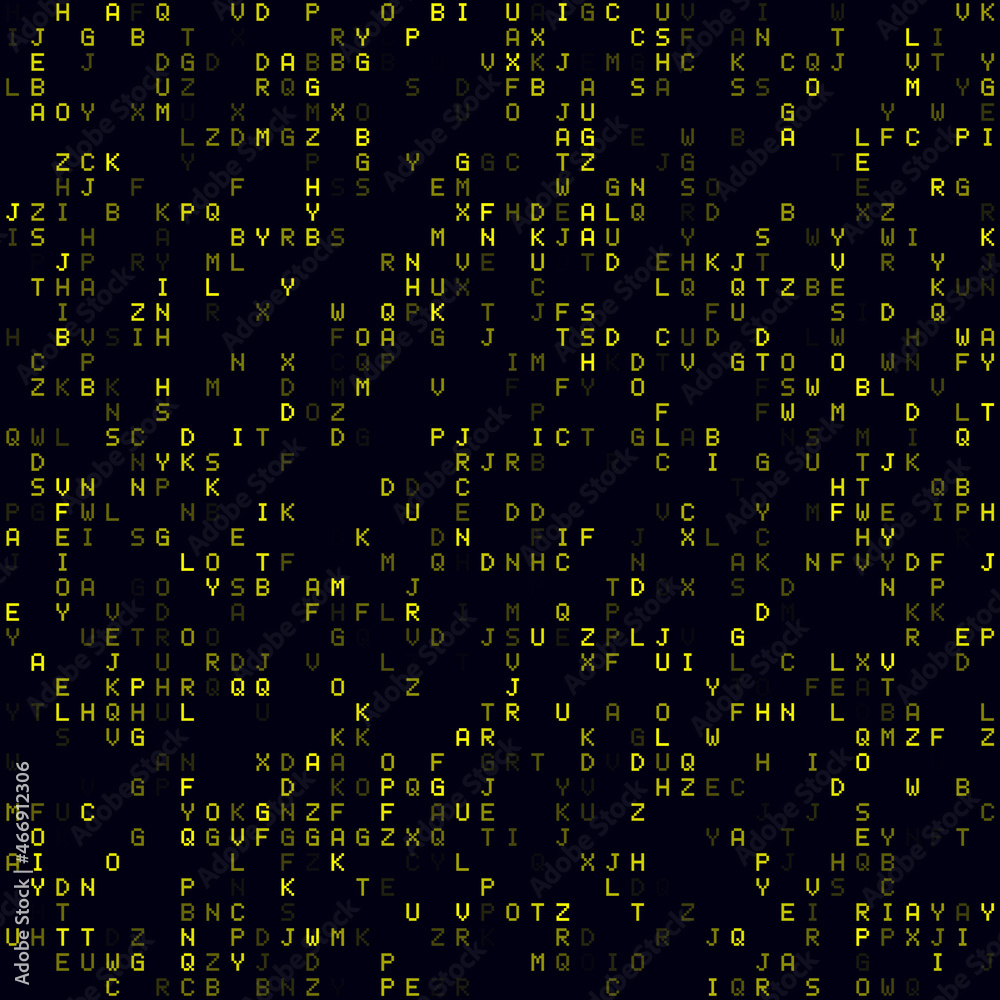 Poster abstract matrix background. yellow sparse alphabet letters background. medium sized seamless pattern