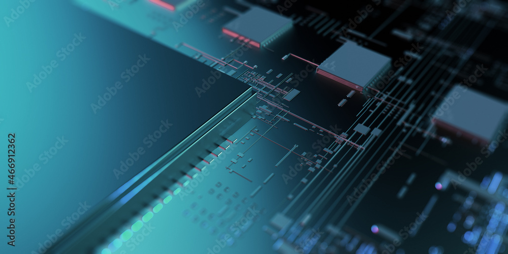 Poster Abstract technology background/Circuit board virtual server, technology  background can be used as digital dynamic wallpaper, technology background. 3d illustration