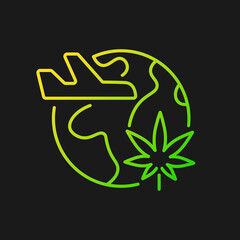 Cannabis tourism gradient vector icon for dark theme. Marijuana tours. Travel industry. Cannabis tourist attraction. Thin line color symbol. Modern style pictogram. Vector isolated outline drawing