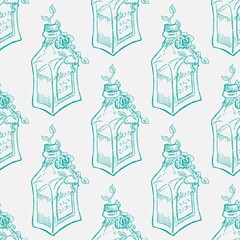 Seamless vector pattern of  potion bottle on white background