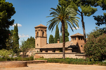 The former Convento de San Francisco monastery (nowadays a Parador Nacional hotel), at the Alhambra de Granada UNESCO World Heritage Site, Granada, Andalusia, Spain