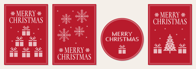 Merry Christmas holiday cards. Christmas knitted pattern. Winter background. Vector illustration.