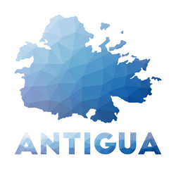 Obraz premium Low poly map of Antigua. Geometric illustration of the island. Antigua polygonal map. Technology, internet, network concept. Vector illustration.