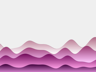 Abstract mountains background. Curved layers in magenta colors. Papercut style hills. Modern vector illustration.