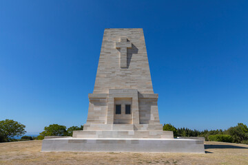 Gallipoli, Canakkale, Turkey - September 26, 2021: Monument in memory of the Anzac soldiers who lost their lives in Gallipoli, Çanakkale, iconic pine tree