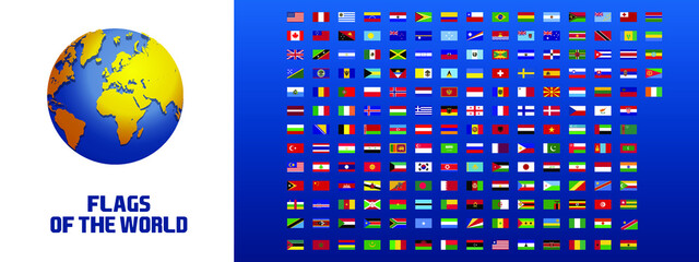 Collection of flags from countries of the whole world. Graphic has style of old video games from Fifa. Vector graphic with football vibes.