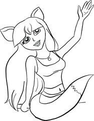 vector fox girl waving hand and says hello