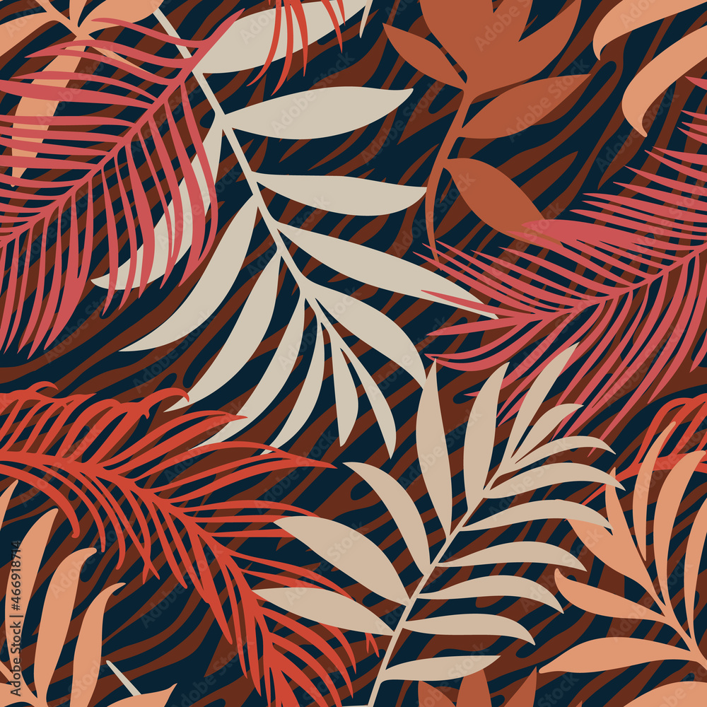 Canvas Prints botanical seamless pattern mixed with tiger zebra stripes skin texture. hand drawn fantasy exotic sp