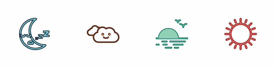 Set Moon icon, Cloud, Sunset and icon. Vector