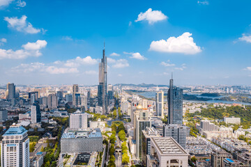Fototapeta na wymiar Aerial view of Zifeng Building and city skyline in Nanjing, Jiangsu, China