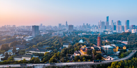 Fototapeta na wymiar Aerial photography of early morning scenery of Jiming Temple in Nanjing, Jiangsu Province, China