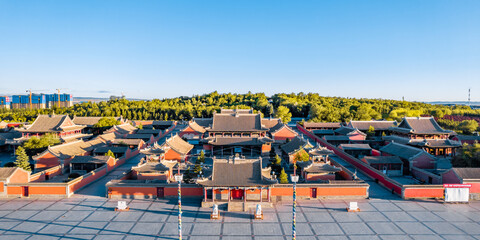 Aerial photography of early morning scenery of Beizi Temple, Xilinhot City, Xilin Gol, Inner Mongolia © Govan