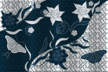 traditional batik for cool textile fabric motifs. vintage dark blue design pattern. creative traditional drawing art.