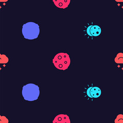 Set Eclipse of the sun, Moon, and Cloud with snow on seamless pattern. Vector