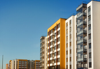 new building, economy class residential building against the blue sky,  Russia