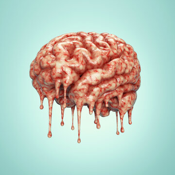 Human brain melting on blue background.