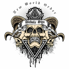 Gothic sign with horned skull, grunge vintage design t shirts
