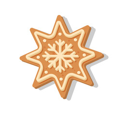 Christmas gingerbread snowflake. Sweet homemade glazed biscuit.

