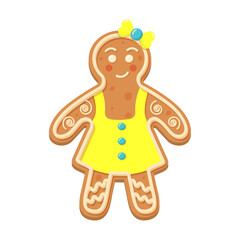 Gingerbread woman. Christmas icon. Sweet homemade glazed biscuit.