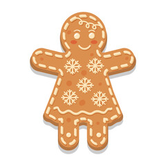 Gingerbread woman. Christmas icon. Sweet homemade glazed biscuit.
