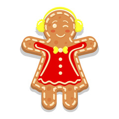 Gingerbread woman. Christmas icon. Sweet homemade glazed biscuit.